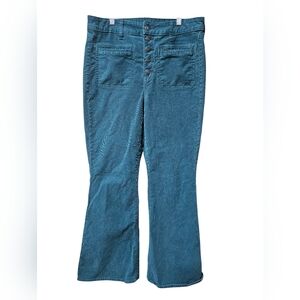 American Eagle Super Hi-Rise Flare Corduroy Pants Teal Blue‎ Size 12 Regular